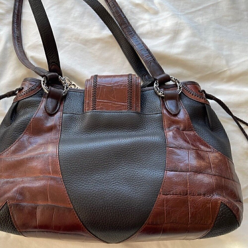 BRIGHTON EMMA Tiny Woven Brown/Black Leather Print D330285 Western Vintage Bag - Picture 11 of 15